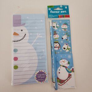 Snowman Magnetic List Pad and Snowman Sticker Sheet, Mini Note Pad, Pencil Favor